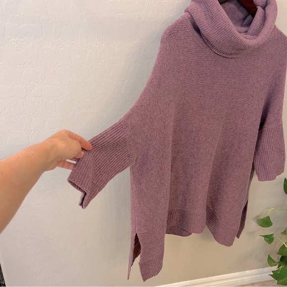 360 Sweater poncho 100%Cashmere pullover, dusty purple, turtleneck, 3/4 sleeve - Picture 3 of 9